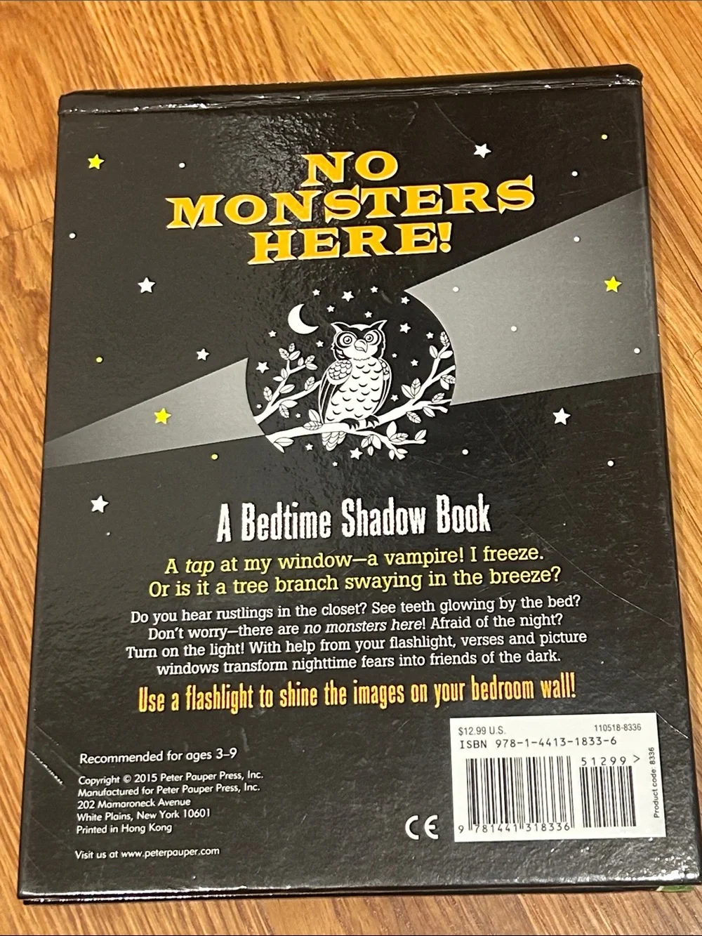 No Monsters Here Bedtime flashlight Shadow Book - Black & Yellow Preowned